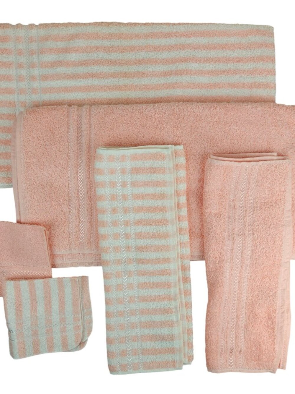 NEW Vintage Cannon Royal Family Cotton 6 pc Towel Set Striped Solid Peach White